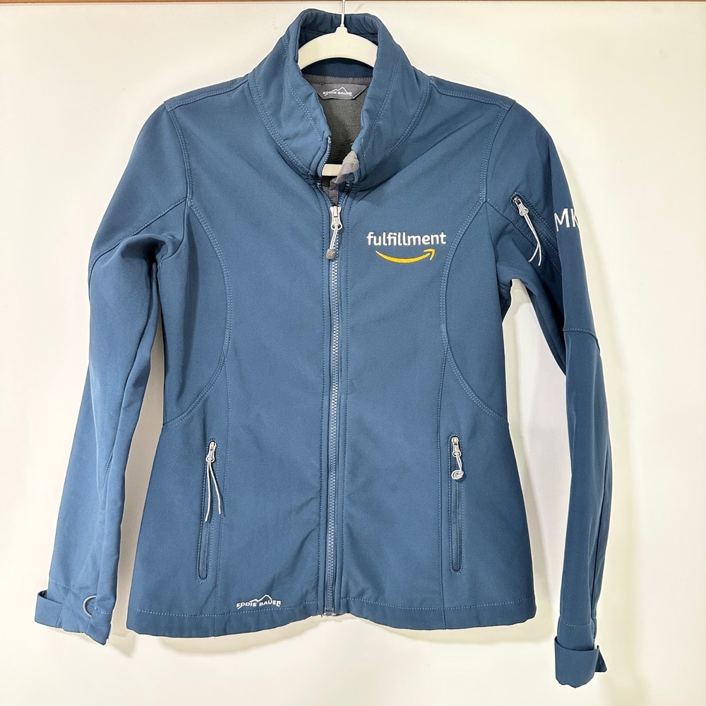 Eddie Bauer Womens XS Blue Amazon Fulfillment Softshell Fleece Lined Jacket Coat